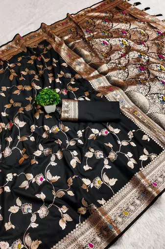 Black Color Banarasi Silk Meenakari Design Saree