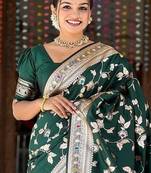 Dark Green Color Banarasi Silk Meenakari Design Saree