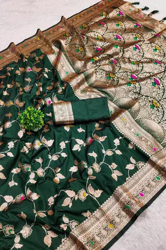 Dark Green Color Banarasi Silk Meenakari Design Saree