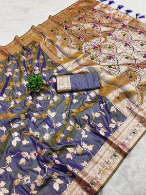 Grey Color Banarasi Silk Meenakari Design Saree 3
