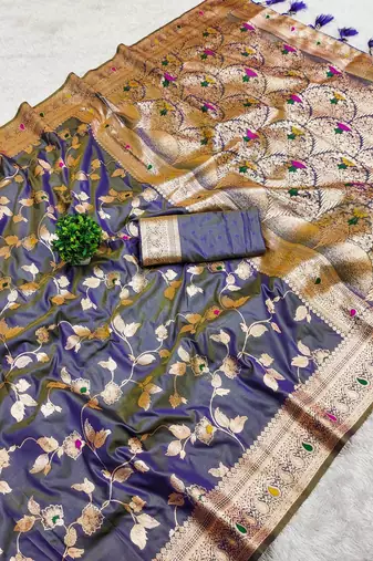 Grey Color Banarasi Silk Meenakari Design Saree