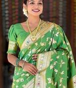 Light Green Color Banarasi Silk Meenakari Design Saree