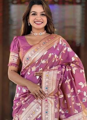 Light Purple Color Banarasi Silk Meenakari Design Saree 1