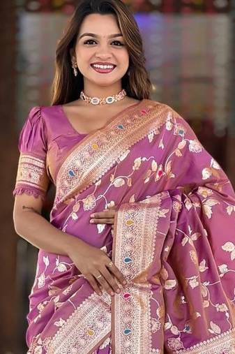 Light Purple Color Banarasi Silk Meenakari Design Saree