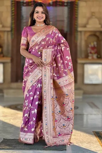 Light Purple Color Banarasi Silk Meenakari Design Saree