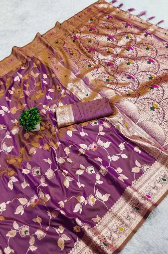 Light Purple Color Banarasi Silk Meenakari Design Saree