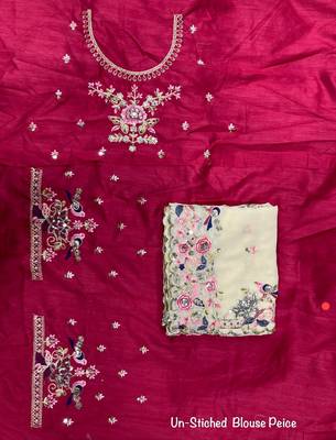 Off white Party Wear Georget Embroidered Saree 4