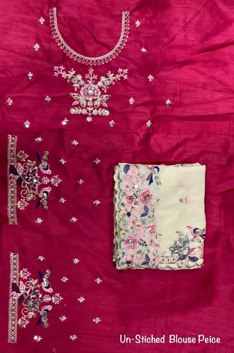 Off white Party Wear Georget Embroidered Saree