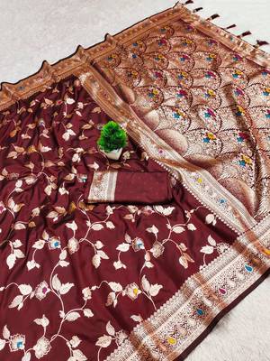 Maroon Color Banarasi Silk Meenakari Design Saree 1