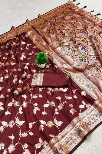 Maroon Color Banarasi Silk Meenakari Design Saree