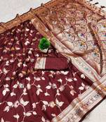 Maroon Color Banarasi Silk Meenakari Design Saree