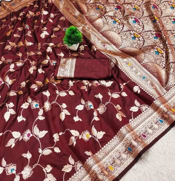 Maroon Color Banarasi Silk Meenakari Design Saree 2