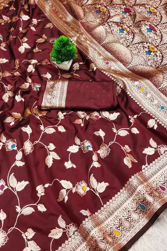 Maroon Color Banarasi Silk Meenakari Design Saree