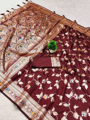 Maroon Color Banarasi Silk Meenakari Design Saree 3