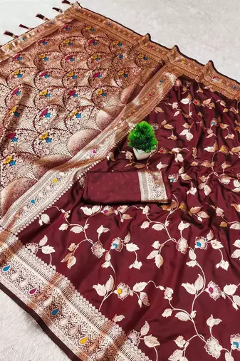 Maroon Color Banarasi Silk Meenakari Design Saree