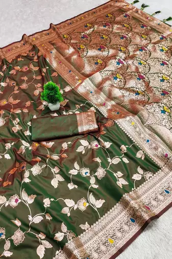 Mehndi Green Color Banarasi Silk Meenakari Design Saree