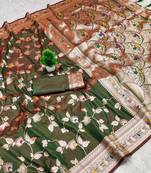 Mehndi Green Color Banarasi Silk Meenakari Design Saree