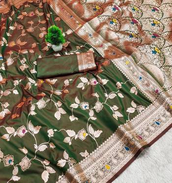 Mehndi Green Color Banarasi Silk Meenakari Design Saree 2