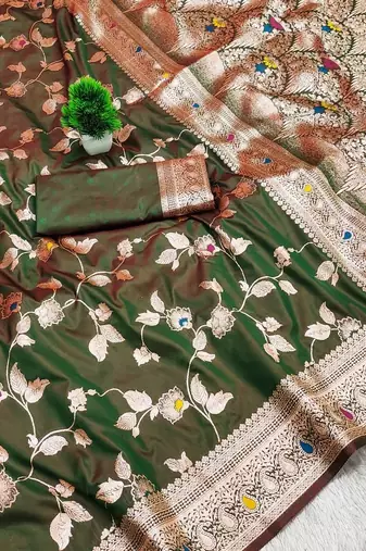Mehndi Green Color Banarasi Silk Meenakari Design Saree