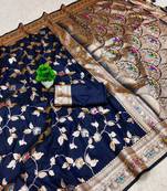 Navy Blue Color Banarasi Silk Meenakari Design Saree