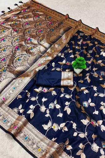 Navy Blue Color Banarasi Silk Meenakari Design Saree