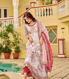 Cream Chinnon fabric digital print with embroidery work fully gown