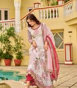 Cream colour georgette fabric digital print with embroidery work fully stitched gown