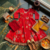 Red georgette fabric digital print with embroidery work fully stitched gown