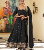 Black colour vichitra silk embroidery work fully stitched gown