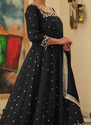 Black vichitra silk embroidery work fully gown 3