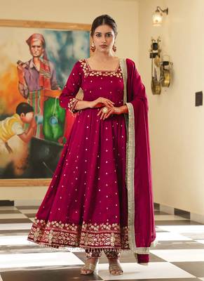 Rani colour vichitra silk embroidery work fully  gown 1