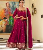 Rani colour vichitra silk embroidery work fully stitched gown