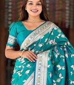 Peacock Blue Color Banarasi Silk Meenakari Design Saree