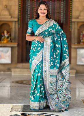Peacock Blue Color Banarasi Silk Meenakari Design Saree 2