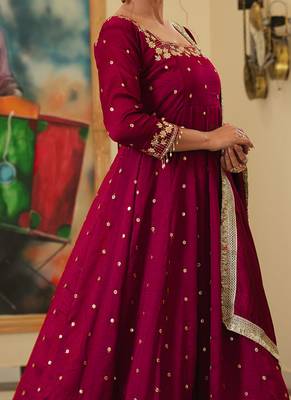 Rani colour vichitra silk embroidery work fully  gown 3
