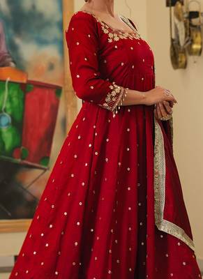 Red colour vichitra silk embroidery work fully  gown 2