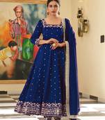 Royal blue colour vichitra silk embroidery work fully stitched gown