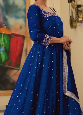 Royal blue colour vichitra silk embroidery work fully  gown 3