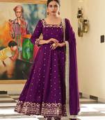 Wine colour vichitra silk embroidery work fully stitched gown