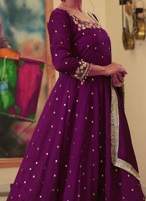 Wine colour vichitra silk embroidery work fully  gown 3