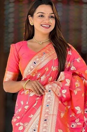Pink Color Banarasi Silk Meenakari Design Saree