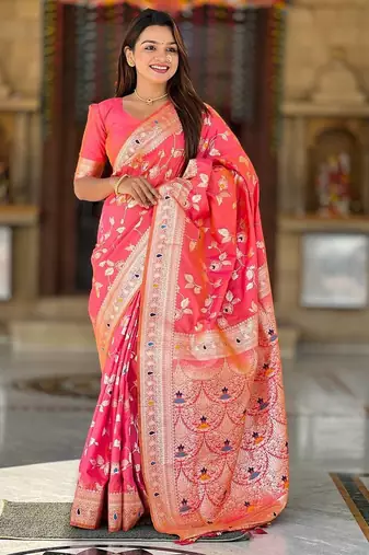 Pink Color Banarasi Silk Meenakari Design Saree