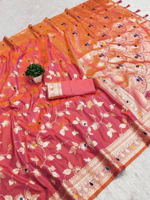 Pink Color Banarasi Silk Meenakari Design Saree 3