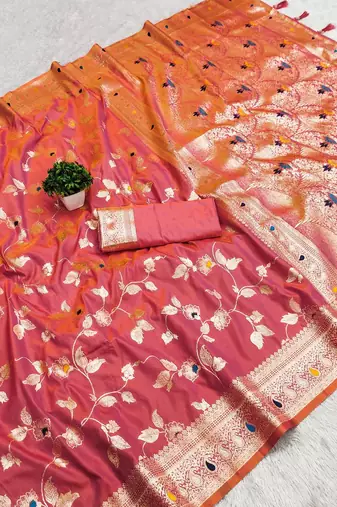 Pink Color Banarasi Silk Meenakari Design Saree