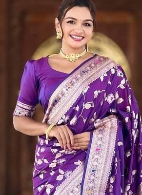 Purple Color Banarasi Silk Meenakari Design Saree 1