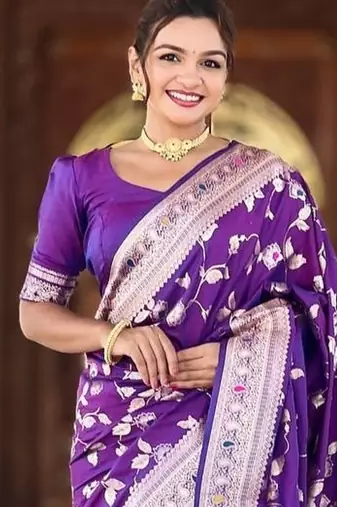 Purple Color Banarasi Silk Meenakari Design Saree