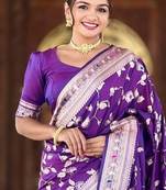 Purple Color Banarasi Silk Meenakari Design Saree
