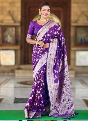 Purple Color Banarasi Silk Meenakari Design Saree 2