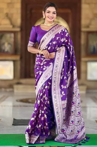 Purple Color Banarasi Silk Meenakari Design Saree