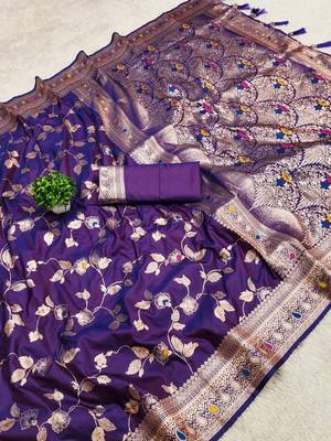 Purple Color Banarasi Silk Meenakari Design Saree 3